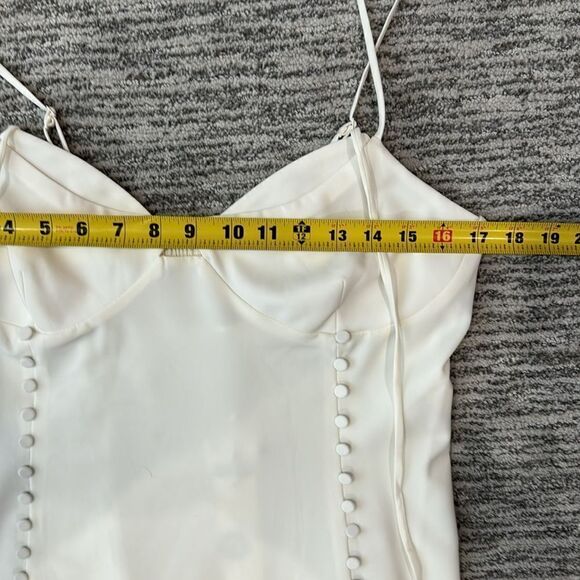 NWT SIMKHAI Eilish button-embellished crepe halterneck mini dress Ivory Size 12 - Picture 9 of 15